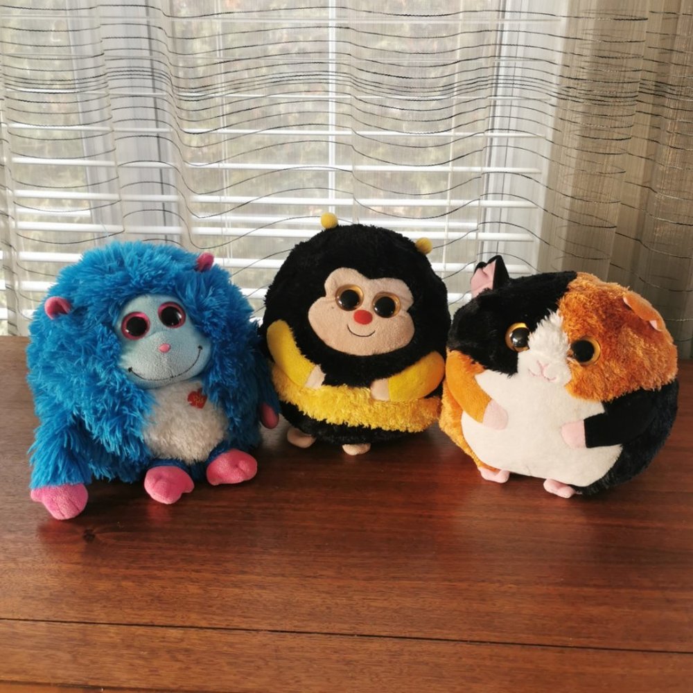 Large TY Beanie Ballz Monstaz Set of 3, VTG Speedy, Zips and Jerry 8" Plushies